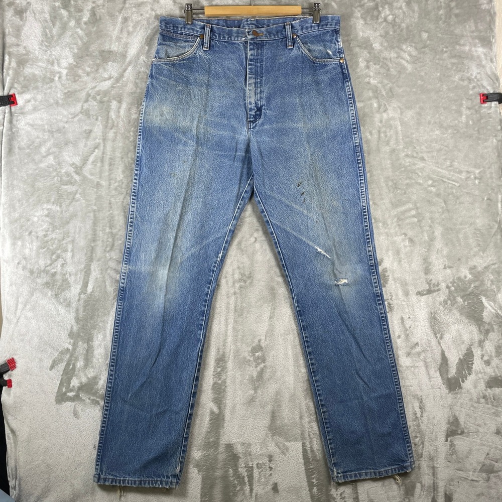 Vintage Wrangler Jeans Mens 36x34 Whisker Fade Made in USA Distressed 13MWZ 90s